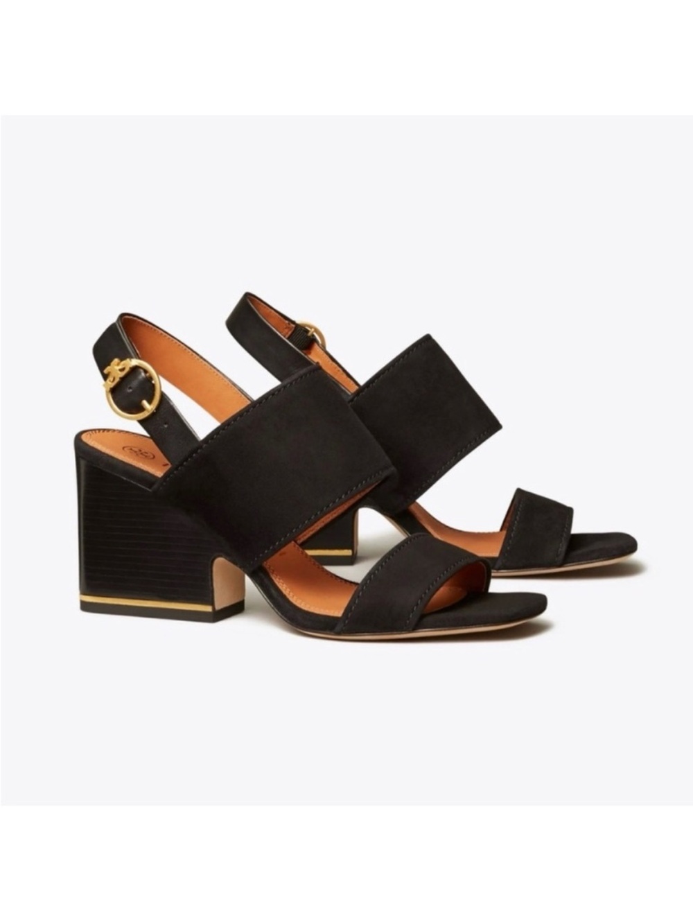 Tory Burch Black Suede Block Heel Slingback Sandals